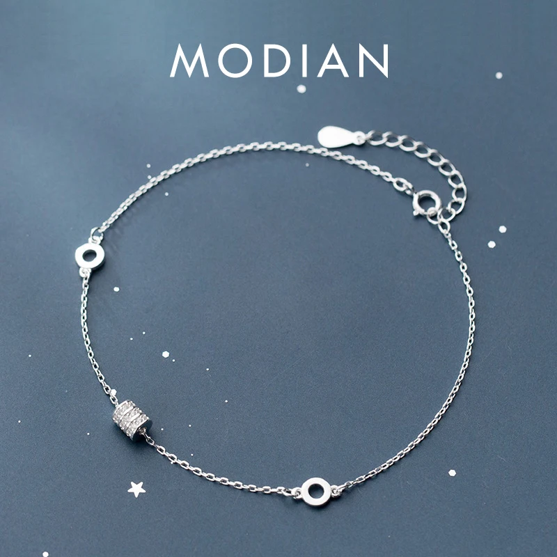 Modian 2025 New Fashion Geometric Round Charm Luxury Bracelet For Women 925 Sterling Silver Sparkling Link Tennis Silver Jewelry 1