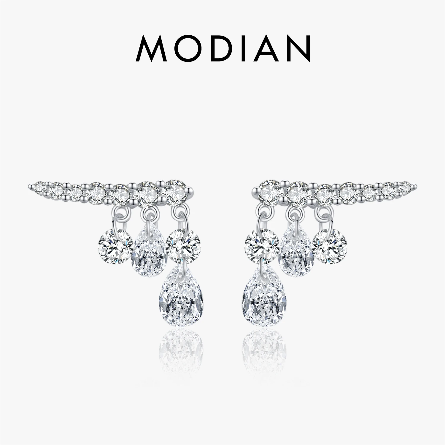 MODIAN 925 Sterling Silver Sparkling Geometric Water Drop CZ Stud Earrings For Women Wedding Engagement Fine Jewelry Gifts 1