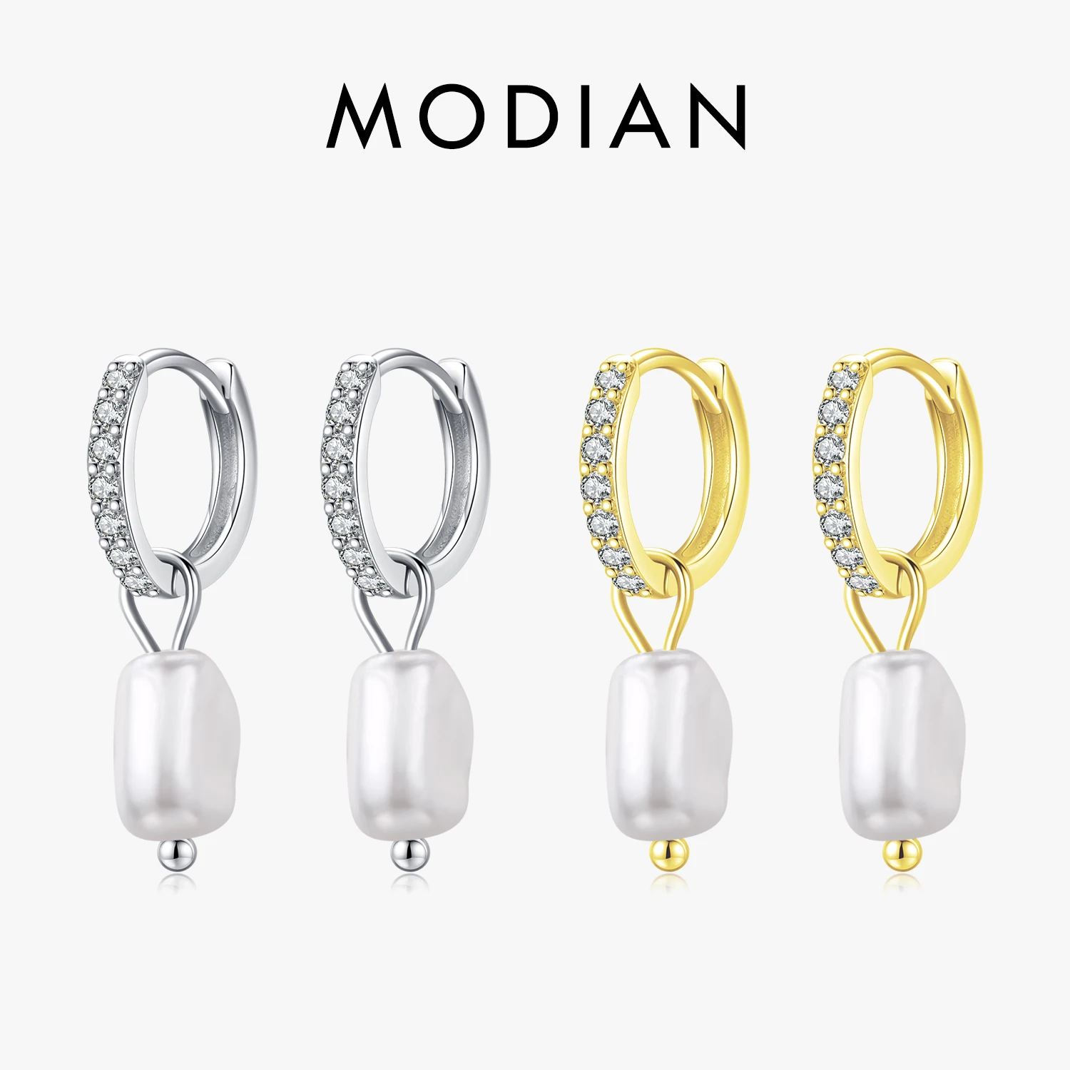 MODIAN 925 Sterling Silver Irregular Baroque Pearl Hoop Earrings Classic Elegant Ear Buckles For Women Party Fine Jewelry Gifts 1