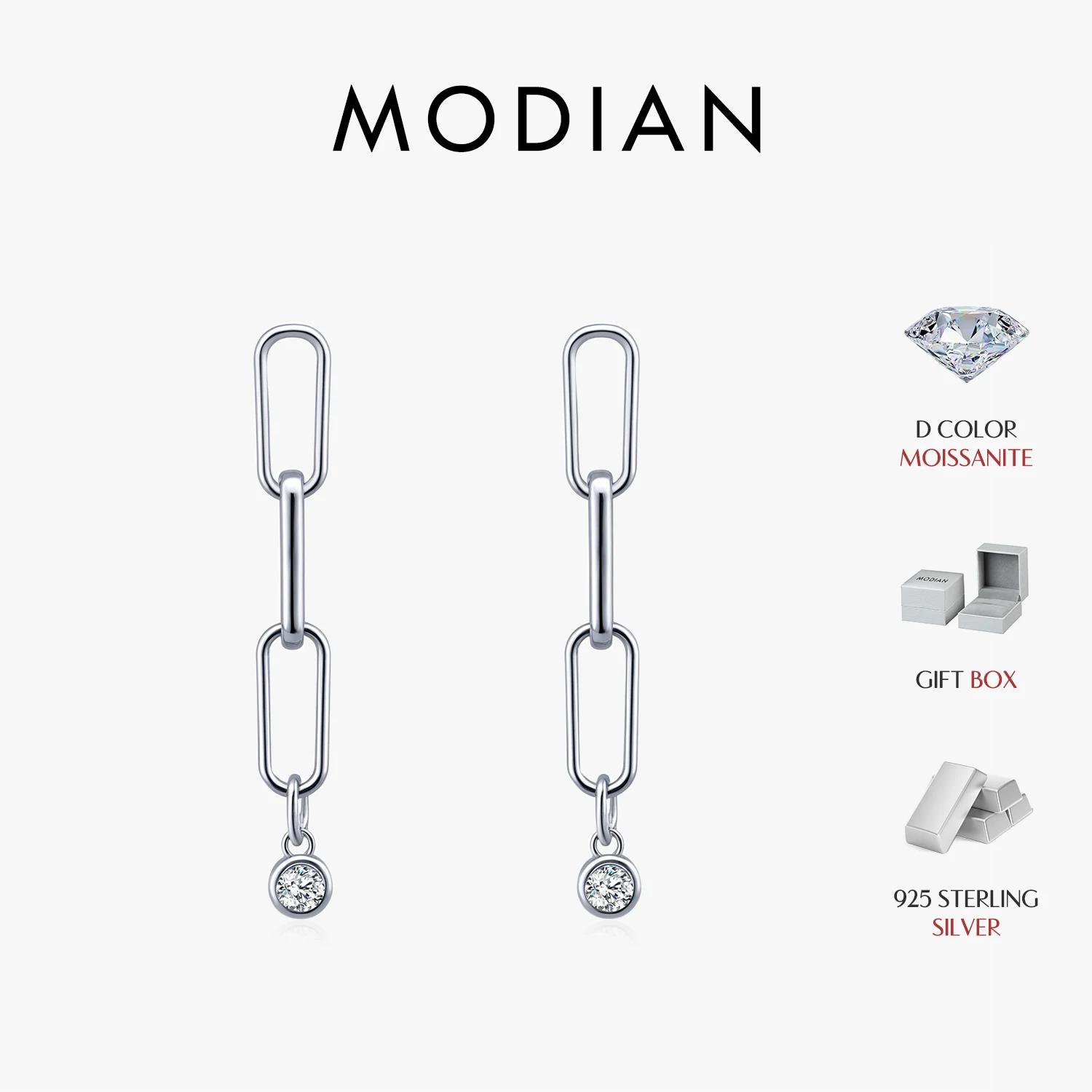 MODIAN VVS1 Clarity D Color Moissanite Earrings 925 Sterling Silver Fashion Link Chain Stud Earrings For Women Fine Jewelry 1