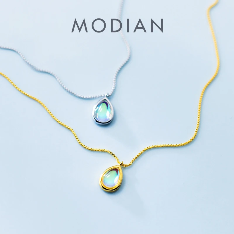 Modian Original Brand Drop Multicolor Crystal Dazzling Necklace For Women Gold Color 925 Sterling Silver Pendant Fashion Jewelry 1