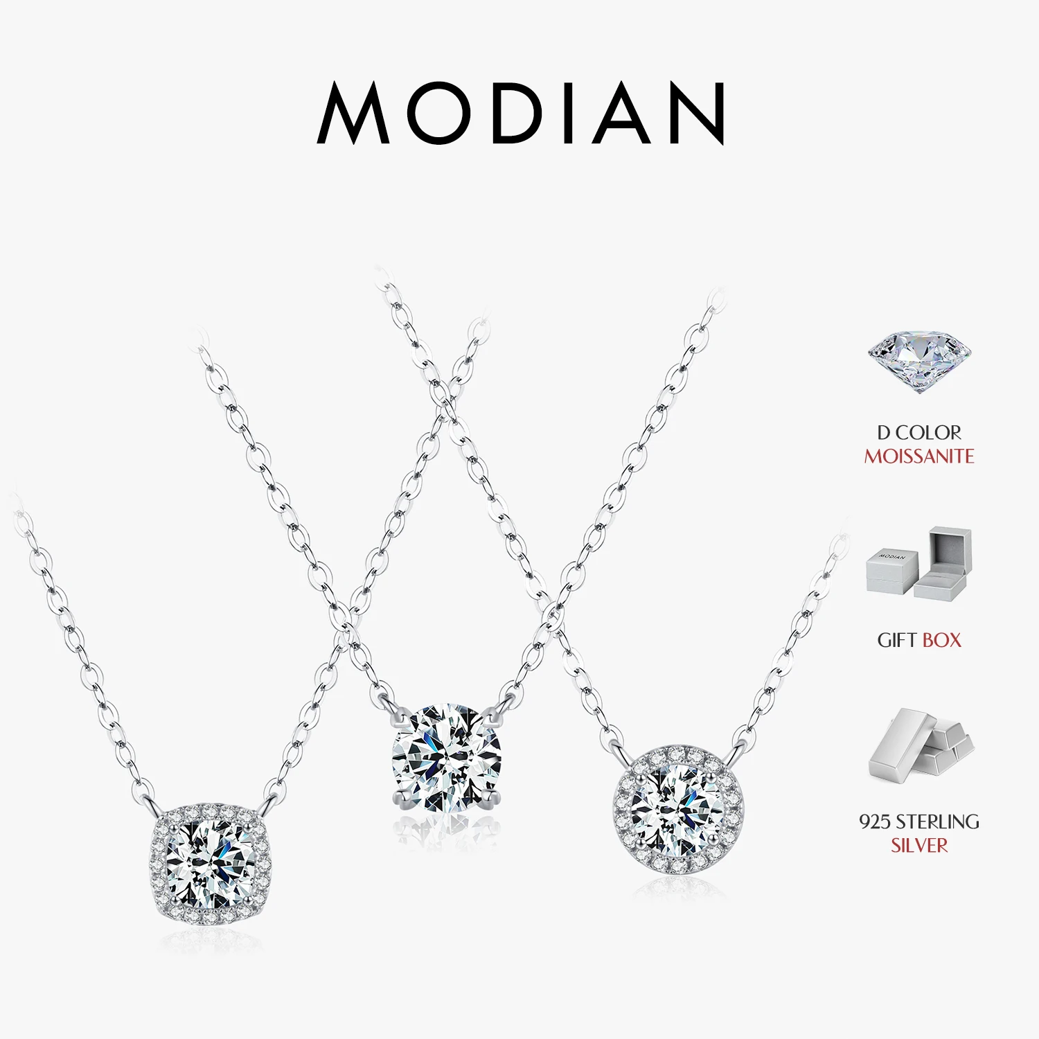 MODIAN Square & Round Halo Moissanite 925 Sterling Silver Pendant Necklace D Color VVS1 Lab Diamond Necklace For Women Jewelry 1