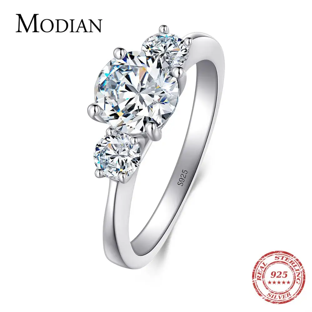 MODIAN 2 Carat 925 Sterling Silver Rings For Women Three Stones Zircon Simulated Diamond Wedding Engagement Band Fine Jewelry 1