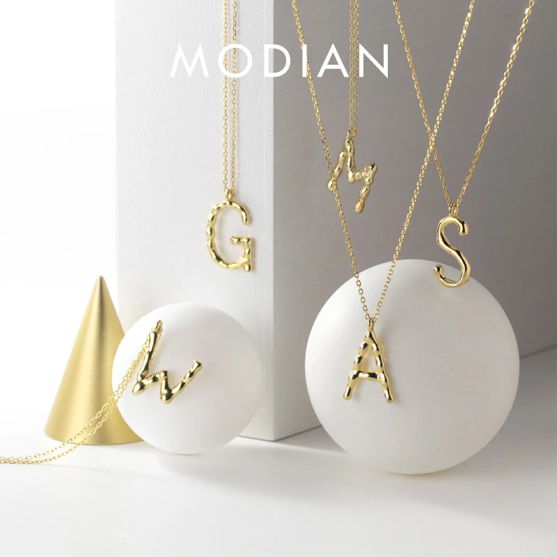 MODIAN Exquisite Pendant Fashion Design Genuine 925 Sterling Silver Simple 26 Letters Chain Necklace For Women Fine Jewelry 1