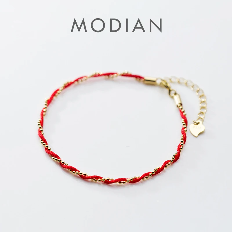 Modian Red Rope Beads Bracelet for Women Fashion Pure 925 Sterling Silver Adjustable Geometric Link Chain Bracelet Fine Jewelry 1