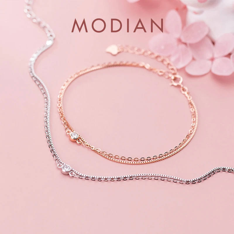 Modian Real 925 Sterling Silver Luxury Double Layer Single Diamond Box Chain Bracelet for Women Fashion Bracelet Fine Jewelry 1