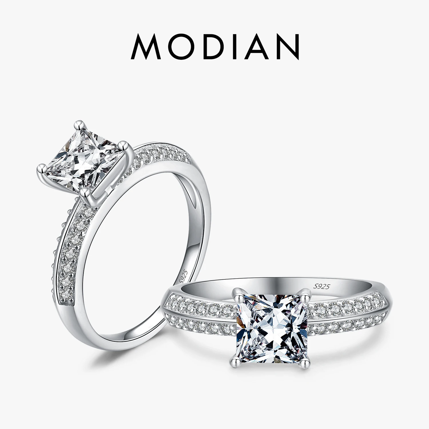 MODIAN Luxury Sparkling Simulated Diamond Clear CZ Rings 925 Sterling Silver Fashion Finger Rings For Women Wedding Fine Jewelry 1