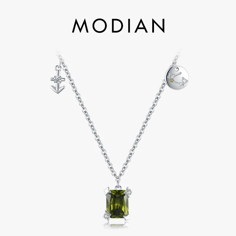 Modian 100% 925 Sterling Silver Elegant Sagittarius Link Chain Necklace Birthstone Green Zircon Pendant For Women Fine Jewelry 1
