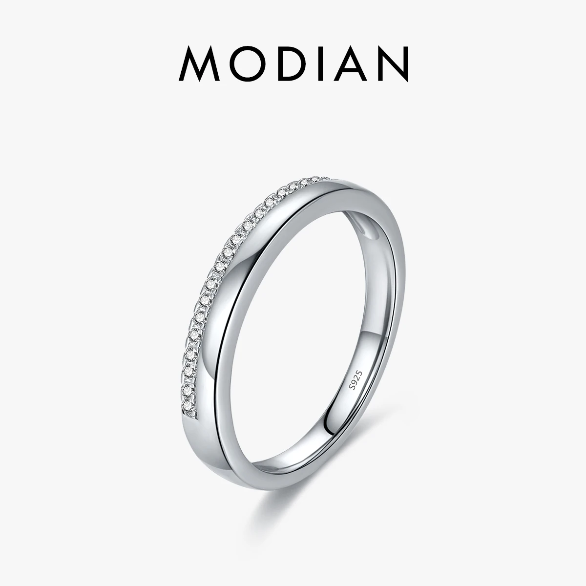 MODIAN Solid 925 Sterling Silver Simple Stackable Simple Finger Ring Trendy Pave Setting CZ For Women Fine Female Jewelry Gifts 1