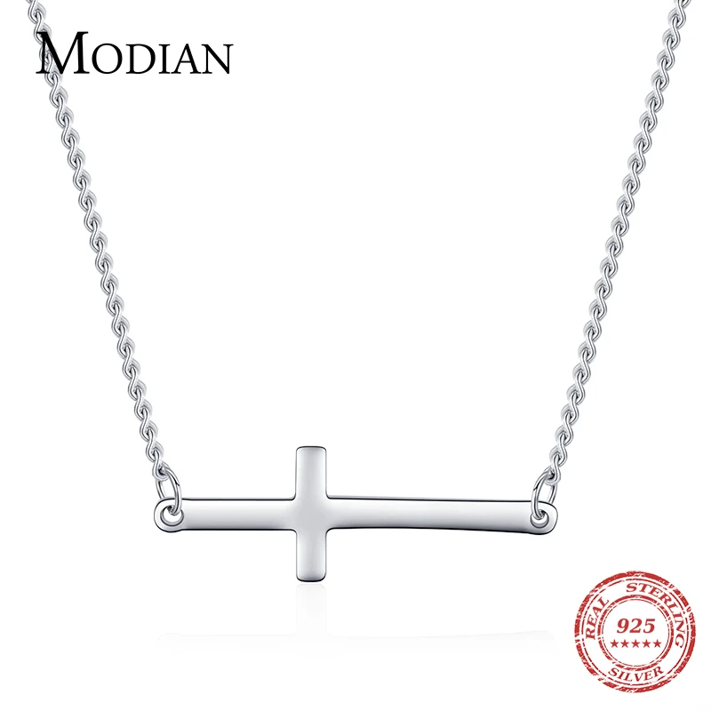 Modian Exquisite Simple Cross Choker Necklace 100% 925 Sterling Silver Classic Shining Chain Necklaces Pendant For Women Jewelry 1