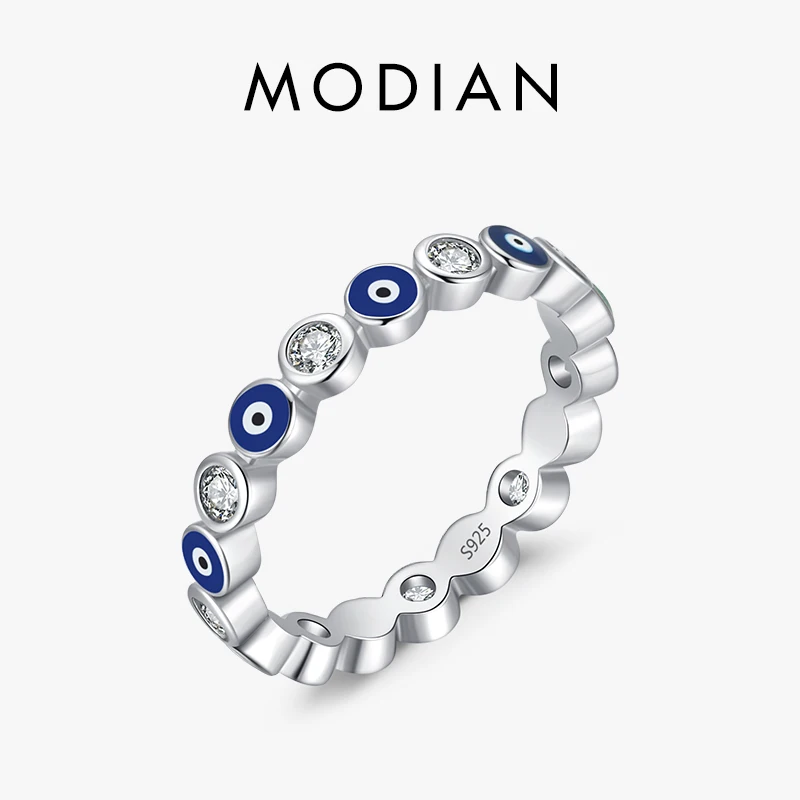 Modian 925 Sterling Silver Shiny Enamel Blue Eyes Ring For Women Elegant Round Stackable Ring Trendy Fine Jewelry Birthday Gifts 1