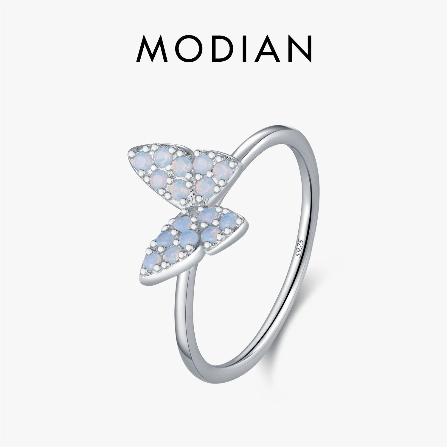 MODIAN 925 Sterling Silver Simple Charming Butterfly Blue Opal Finger Rings For Women Vacation Party Fine Jewelry Gifts 1