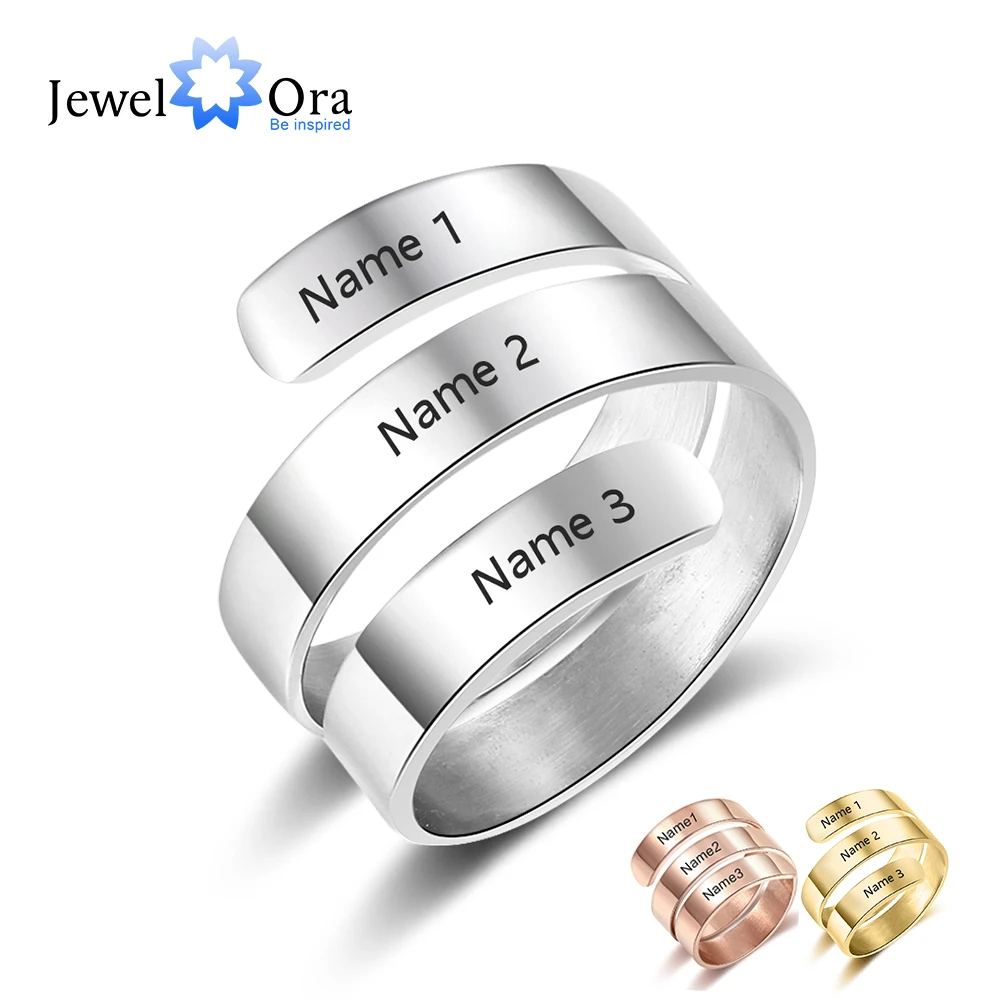Personalized Gift Engraved 3 Names Ring Stainless Steel Adjustable Rings for Women Anniversary Jewelry (JewelOra RI103745) 1
