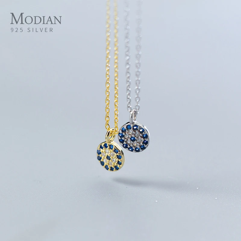 Modian Blue Crystal Eyes Pendants Classic Fashion 925 Sterling Silver Gold Color Necklace For Women S925 Silver Fine Jewelry 1
