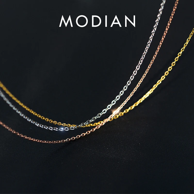 MODIAN Authentic 925 Sterling Silver Simple 3 Color Necklace for Women Fashion Cross Chains Necklace Fine Jewelry No Pendant 1