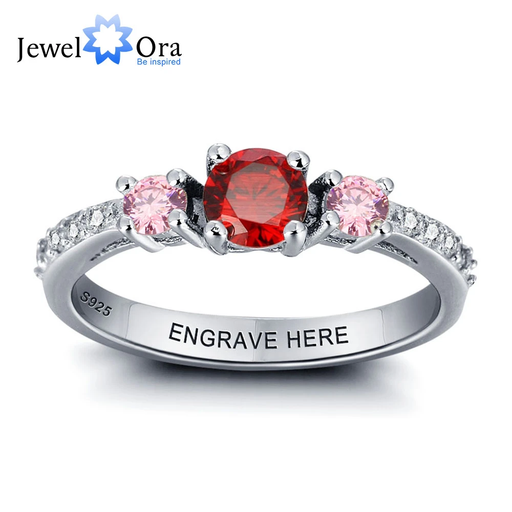 Personalized Wedding Jewelry Engrave Names Birthstone Ring  925 Sterling Silver Rings For Women (JewelOra RI101968) 1