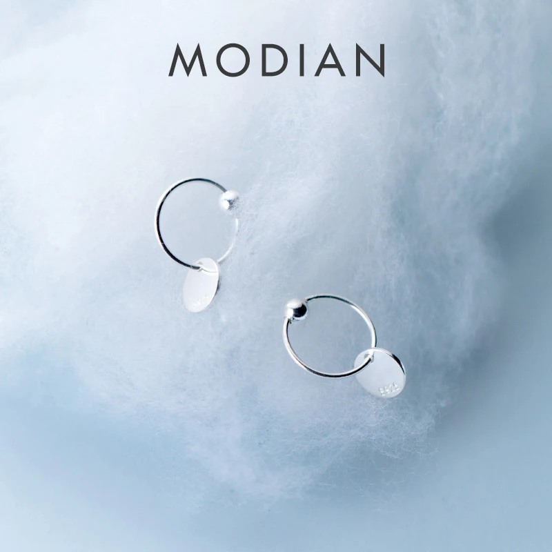 Modian New Design 100% 925 Sterling Silver Round Scrub Swing Charm Minimalist  Hoop Earrings For Women S925 Silver Jewelry 1