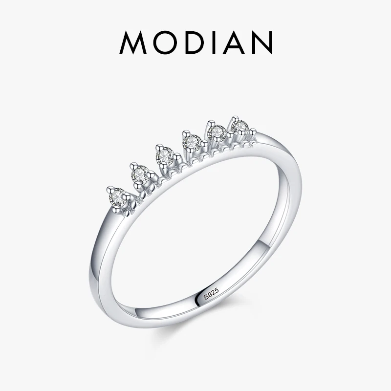 MODIAN Genuine 925 Sterling Silver Shining Clear Cubic Zirconia Stackable Ring For Women 5 Size Fashion Fine Jewelry Accessories 1