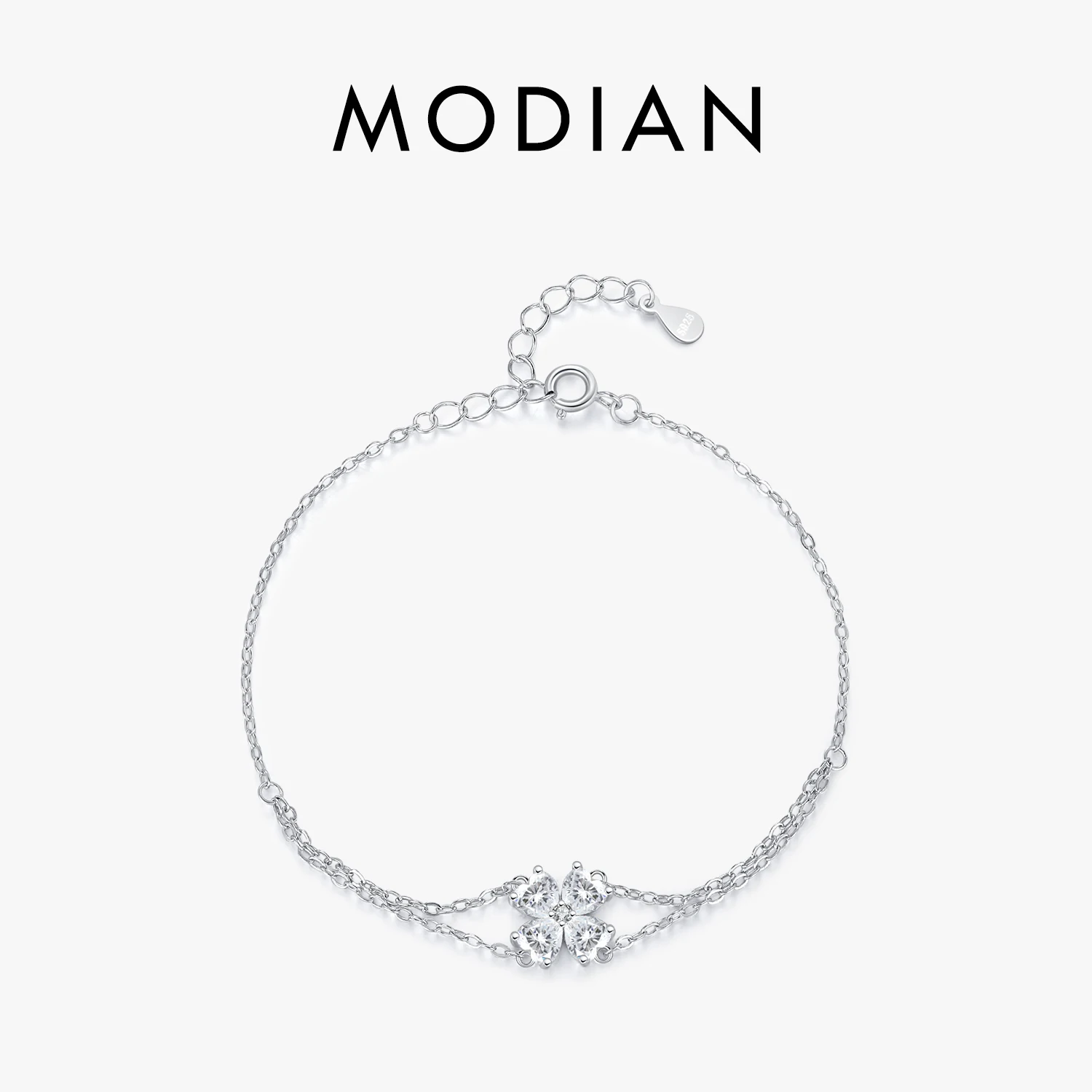 MODIAN 925 Sterling Silver Double Layer Flowers Hearts CZ Romantic Bracelet Luxury Adjustable Chain Link for Women Jewelry 1