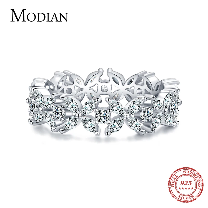 MODIAN Classic 925 Sterling Silver Clear CZ Dazzling Flower Stackable Finger Ring For Women 2021 Party Fine Female Jewelry Anel 1