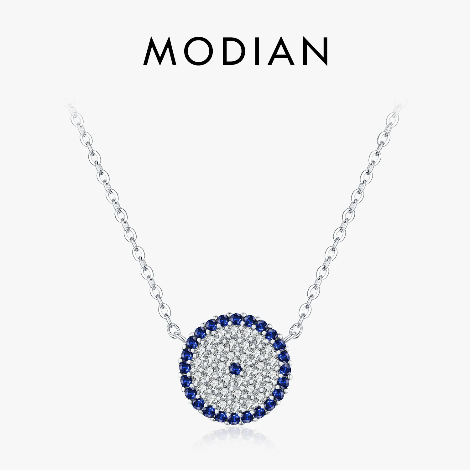 MODIAN 925 Sterling Silver Classic Round Eyes Pendant Necklace Shiny Full Zirconia Link Chain Necklaces For Women Jewelry 1
