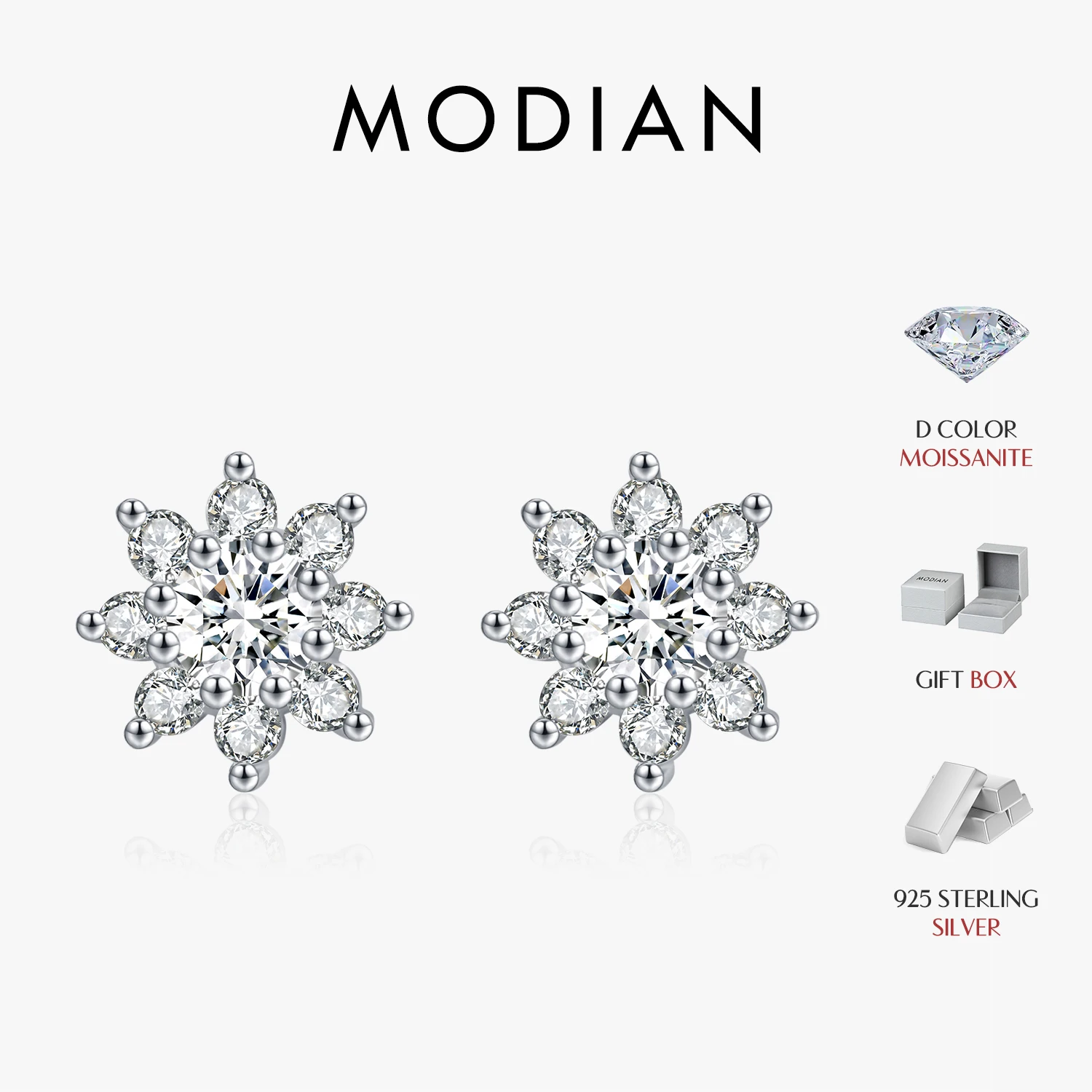 MODIAN Sparkling VVS1 D Color Moissanite Stud Earrings 925 Sterling Silver Classic Flowers Earrings For Women Fine Jewelry Gift 1