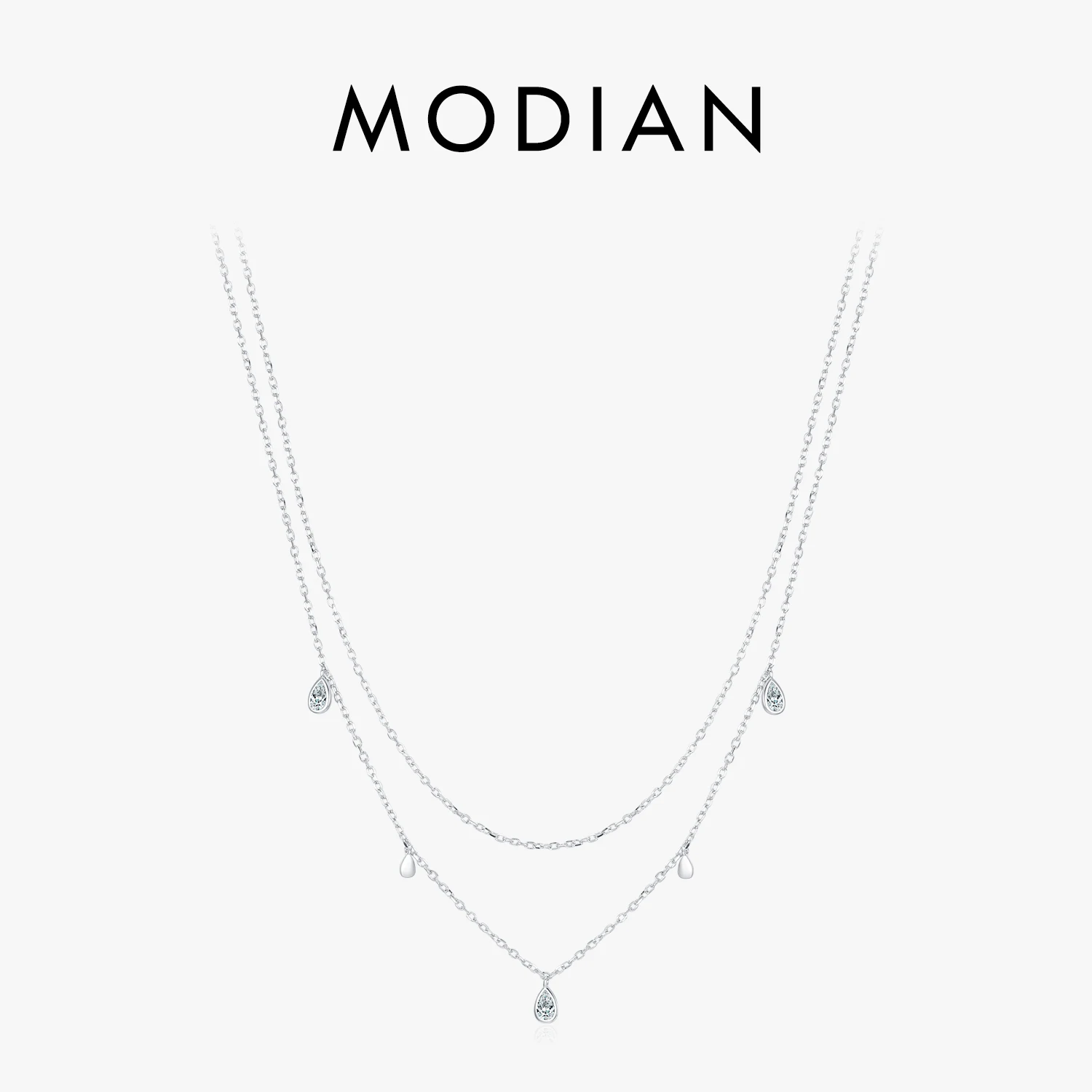 MODIAN Pear Shape Moissanite Pendant Necklace 925 Sterling Silver Double Layer Necklaces For Women Luxury Wedding Jewelry 1