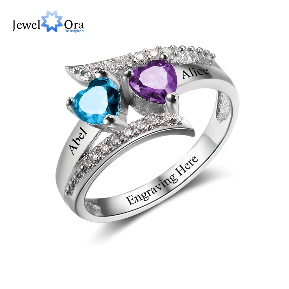 Promise Ring Custom Birthstone Ring Engrave Name 925 Sterling Silver Heart Lover's Rings  Personalised Gift (JewelOra RI102499 ) 1