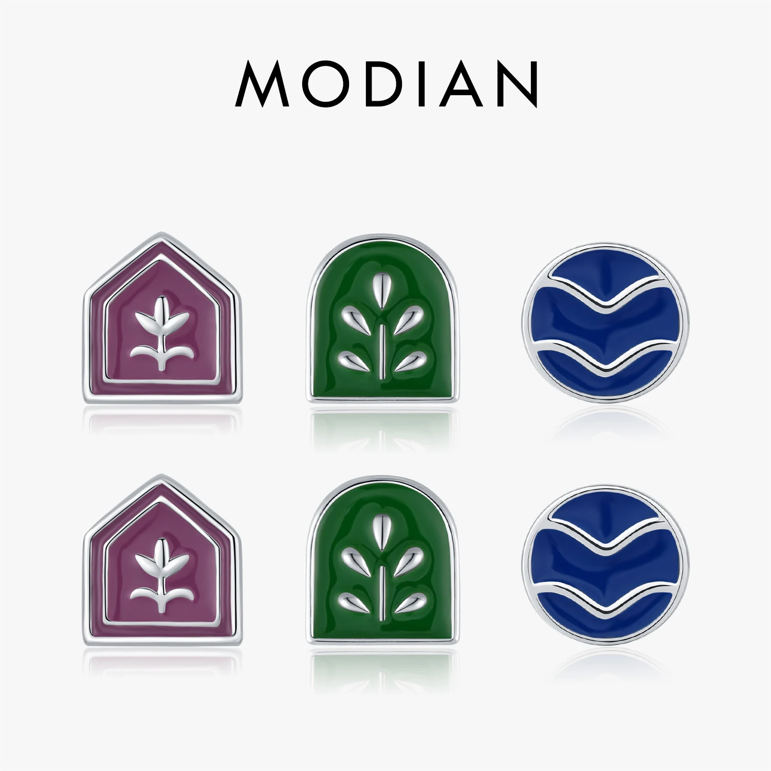 MODIAN 925 Sterling Silver European Medieval Vintage Colorful Enamel Plant Tulip Ripple Badge Stud Earrings For Women Jewelry 1