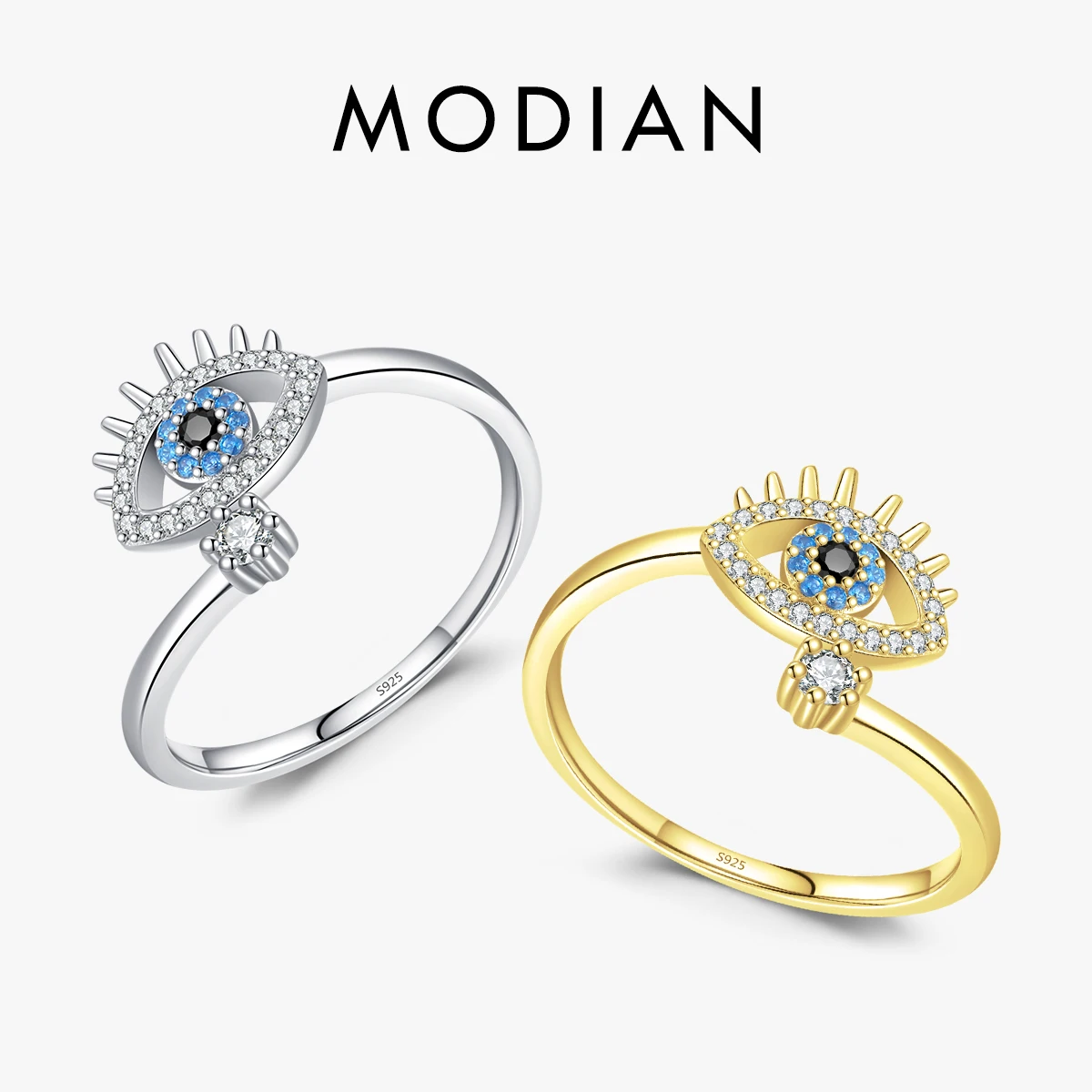 MODIAN 925 Sterling Silver Sexy Eyelash Adjustable Ring Blue Eyes Opening Ring Party Fine Jewelry For Women Christmas Gifts 1