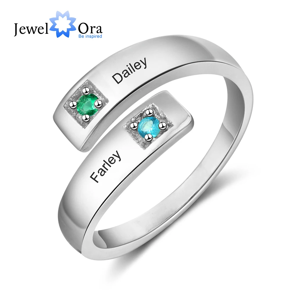 Personalized Women Rings with Birthstone Custom 2 Names Engraved Adjustable Promise Rings for Couples Jewelry(JewelOra RI103934) 1
