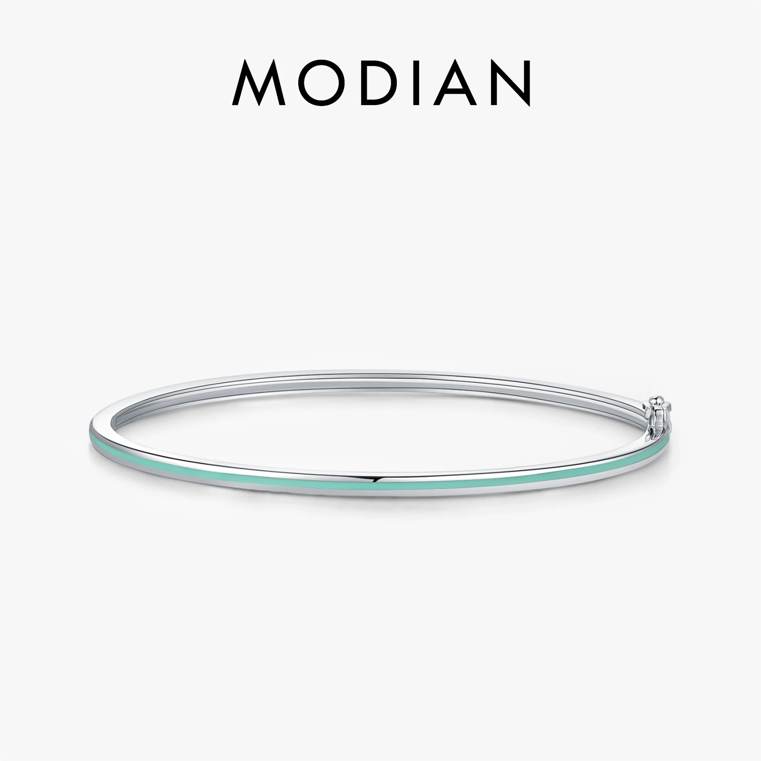 MODIAN 925 Sterling Silver Elegant Simple Mint Green Enamel Bangle Trendy Stackable Bracelets For Women Party Fine Jewelry 1