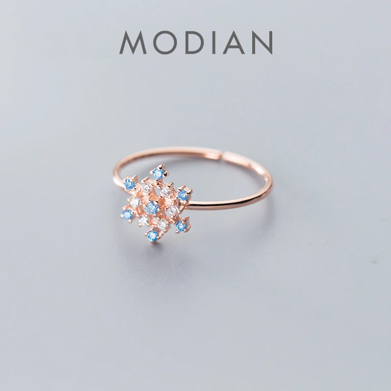 Modian Colorful Crystal Cute 3 Color Snowflake Authentic 925 Sterling Silver Ring for Women Free Size Ring Original Fine Jewelry 1
