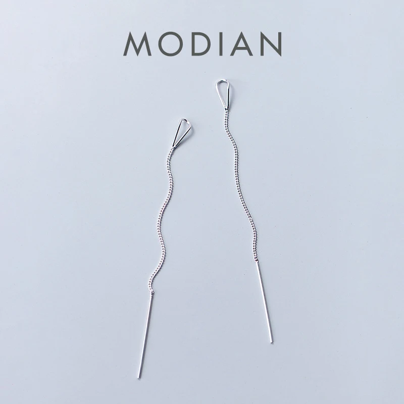 Modian Genuine 925 Sterling Silver Simple Unique Design Long Chain Drop Earrings for Women 2020 Spring Series Wedding Jewelry 1