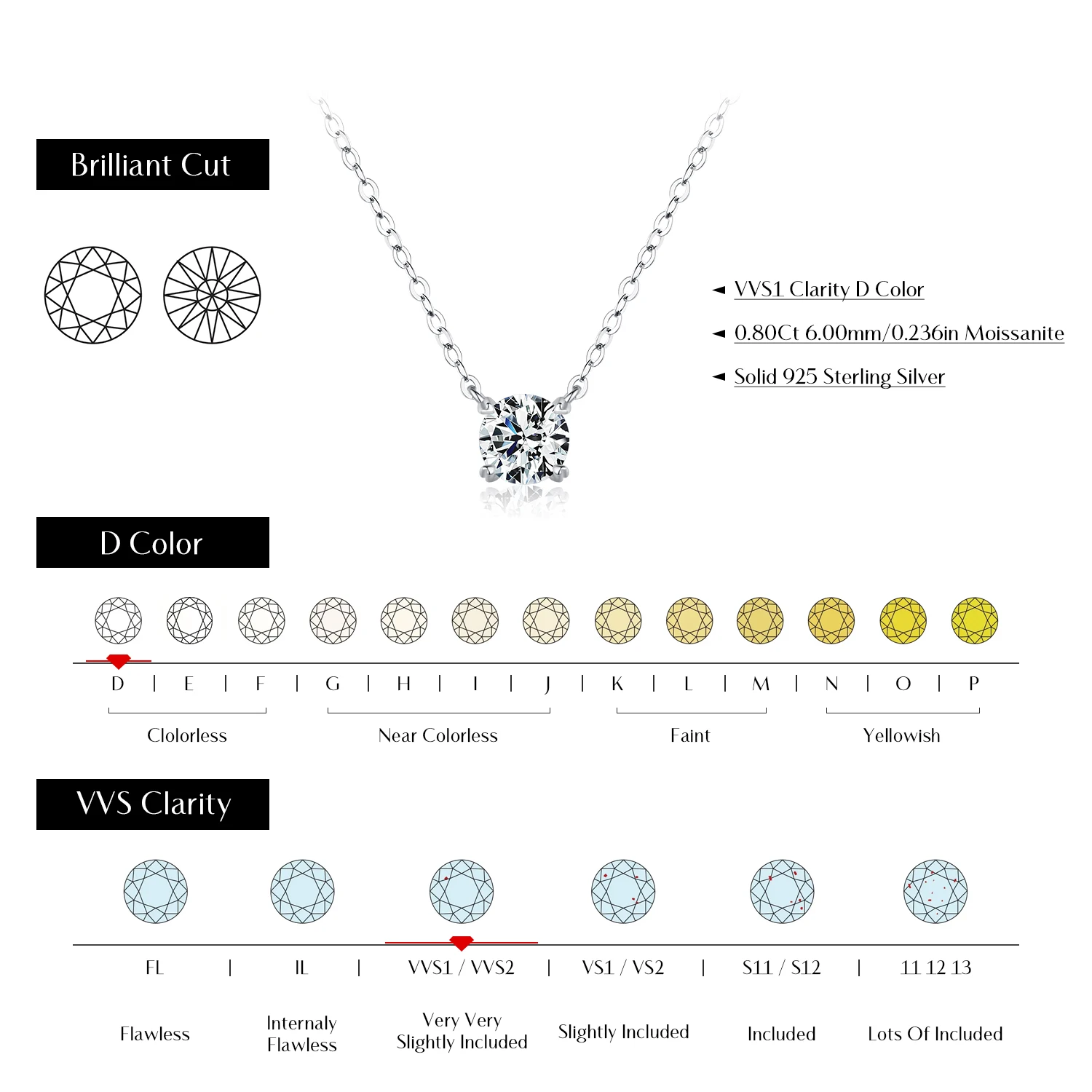 MODIAN Moissanite Pendant Necklace D Color 0.8CT Lab Diamond For Women Wedding Engagement 925 Sterling Silver Fine Jewelry Gift 3