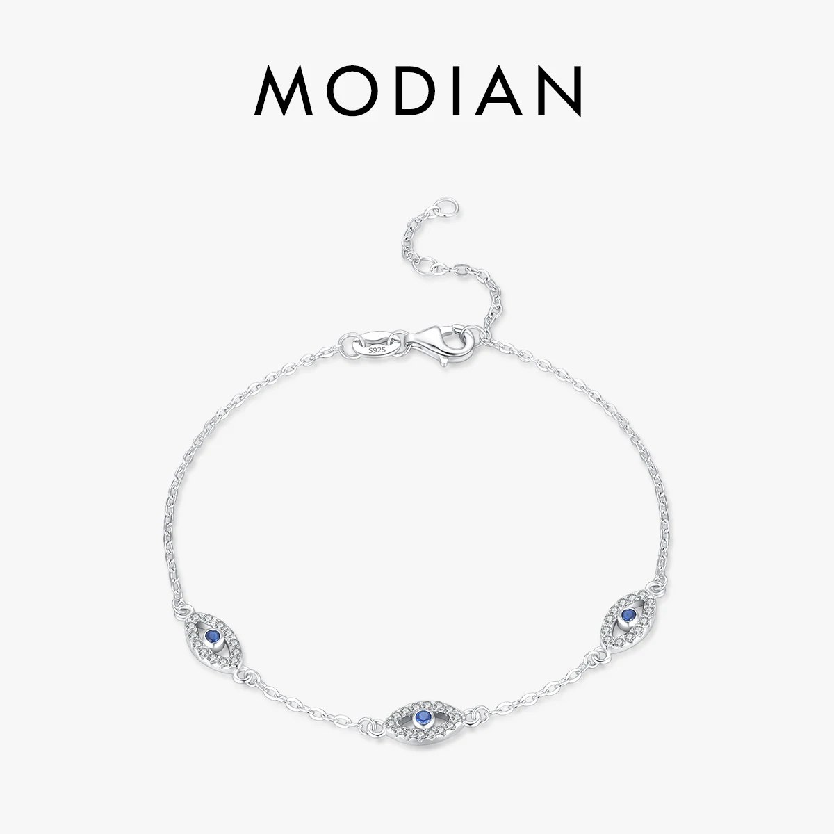MODIAN 925 Sterling Silver Elegant Blue Clear CZ Adjustable Bracelet For Women Korea Style Blue Eyes Chain Link Fine Jewelry 1