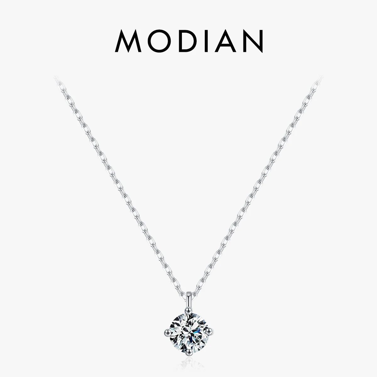 MODIAN 925 Sterling Silver Classic Round 1CT High Quality Zirconia Pendant Necklaces For Women Wedding Luxury Fine Jewelry Gift 1