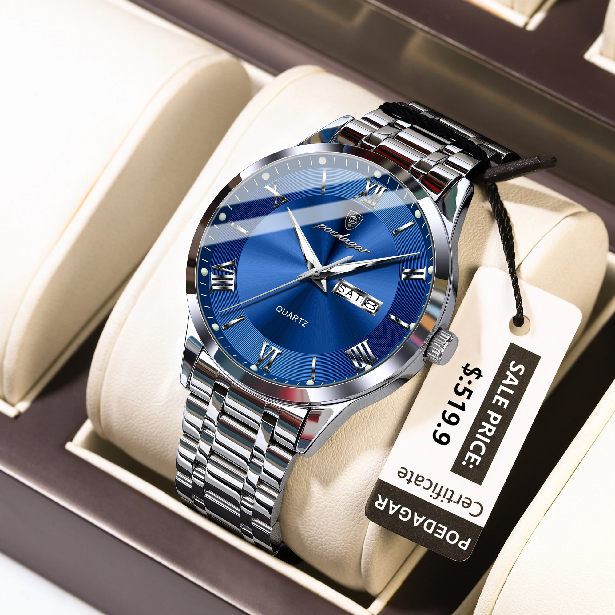 POEDAGAR Luxury Casual Watch For Man Date Week Waterproof Luminous Stainless Steel Men Watch Sport Quartz Men's Watches Male+Box 1