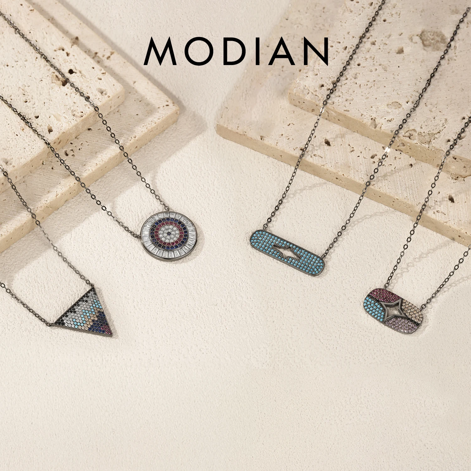 MODIAN 925 Sterling Silver Vintage Enamel Blue Eyes CZ Water Drop Geometric Pendant Necklace For Women Hip Hop Fine Jewelry 1