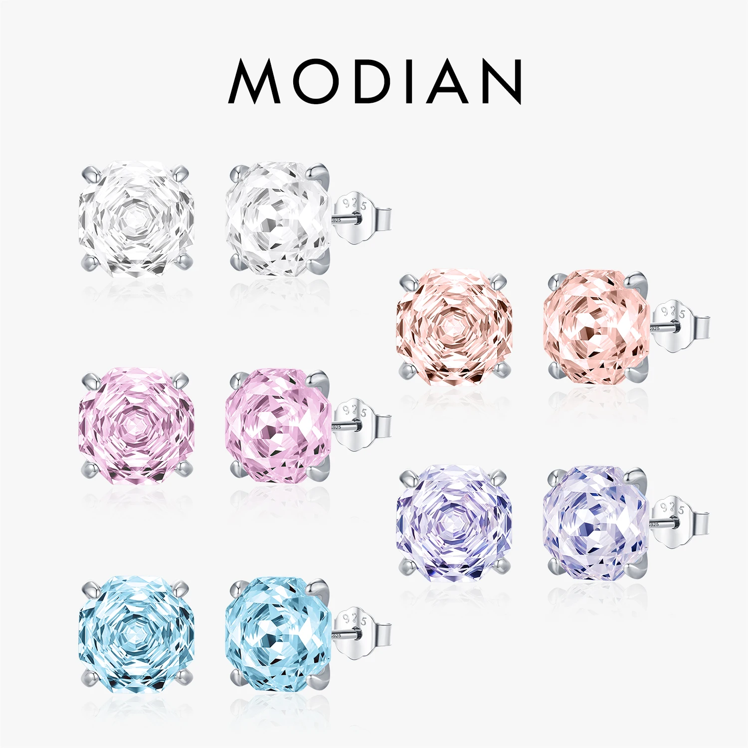 MODIAN 925 Sterling Silver Polygon Multi-Color Rose Cut Cubic Zirconia Luxury Stud Earrings For Women Party Fine Jewelry 1