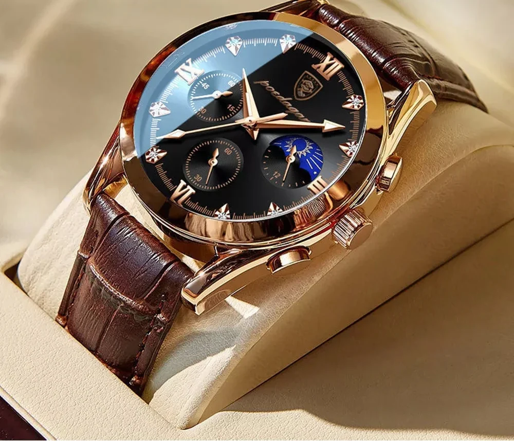 POEDAGAR New Fashion Men Watch Top Brand Luxury Men's Leather Quartz Wristwatch Sports Waterproof Luminous Date Male Clock + Box 1
