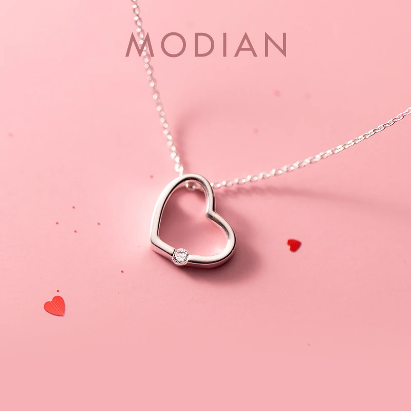 Modian White & Pink Zircon Hollow Out Hearts 100% Authentic 925 Sterling Silver Pendant Necklace for Women Fashion Fine Jewelry 1