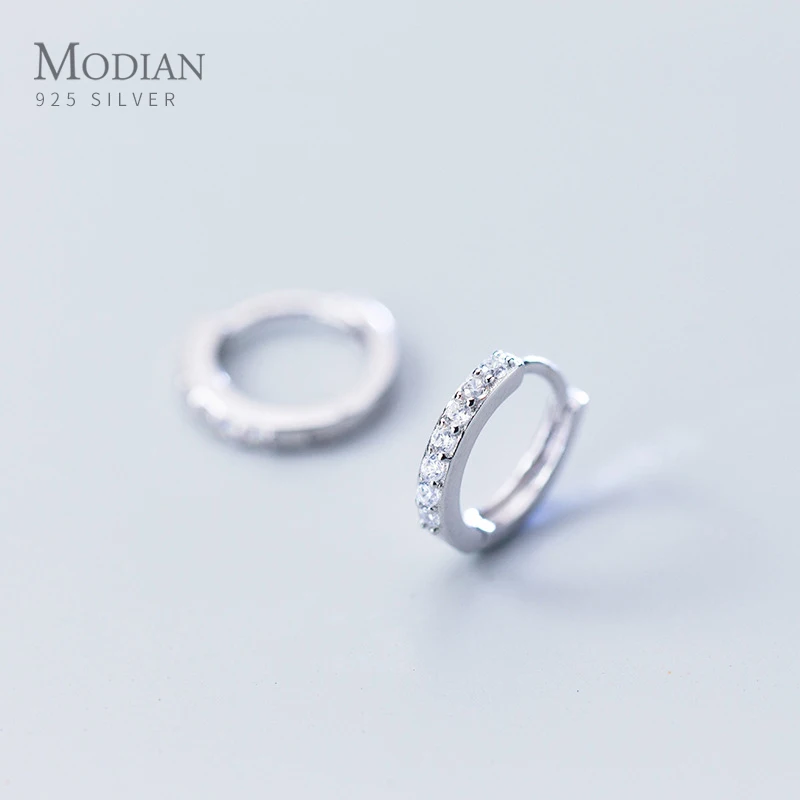 Modian New Trendy 100% 925 Sterling Silver Sparkling Black Clear CZ Tiny Hoop Earrings For Women Classic Silver Fine Jewelry 1