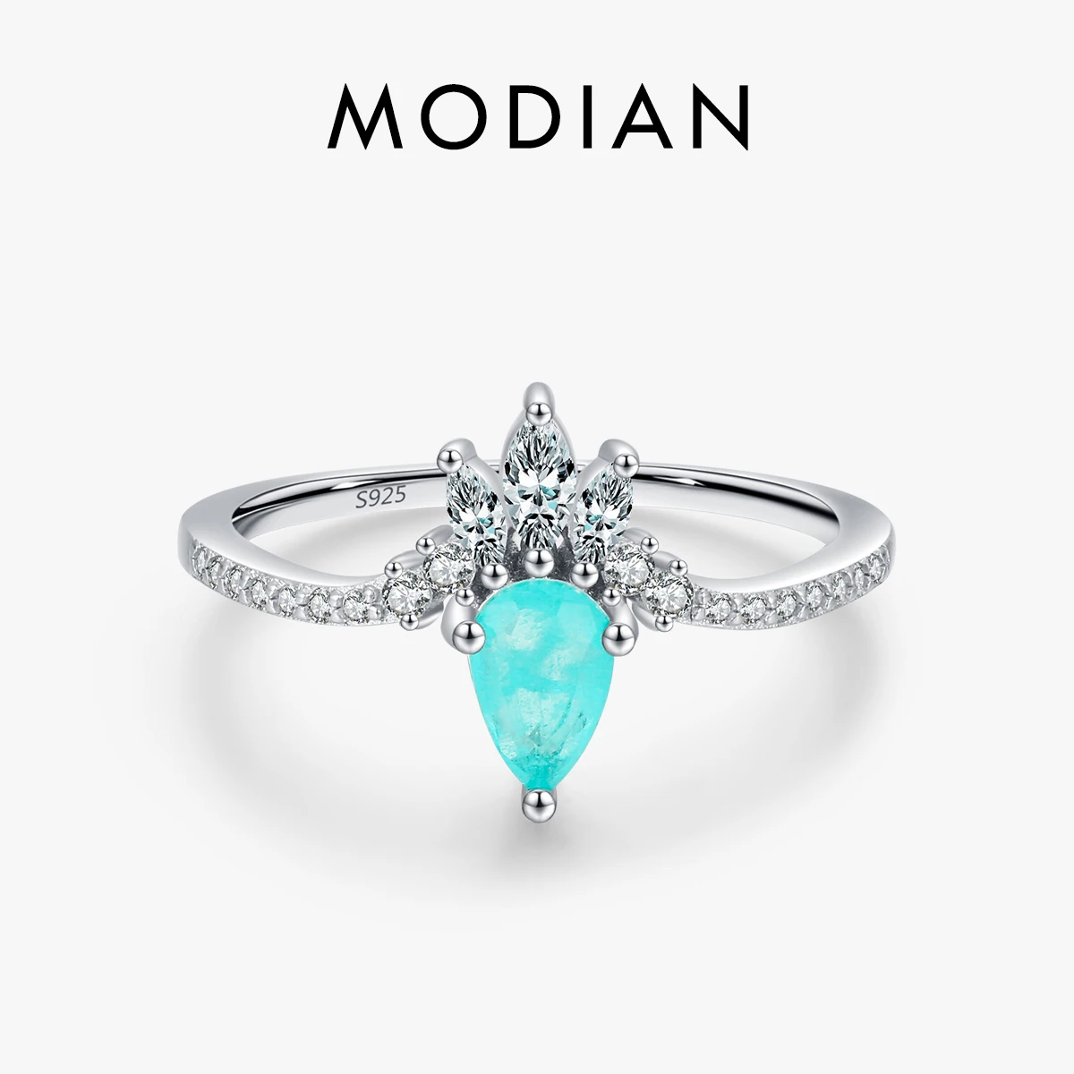 MODIAN Fashion 925 Sterling Silver Crown Finger Ring Paraiba Tourmaline Ring For Women Luxury Wedding Engagement Fine Jewelry 1
