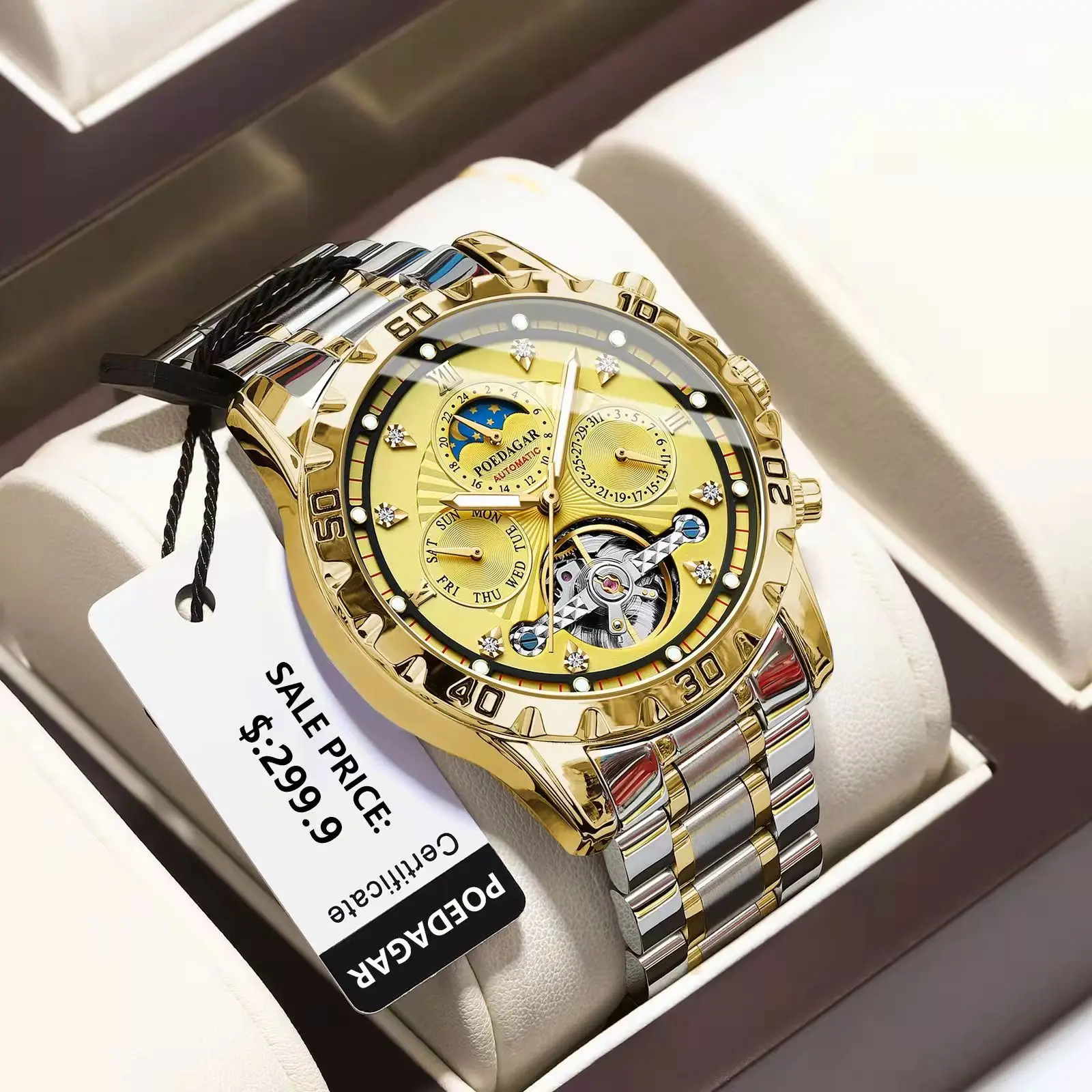POEDAGAR Luxury Automatic Mechanical Watch Tourbillon Waterproof Luminous Date Week Men Wristwatch Stainless Steel Men's Watches 1