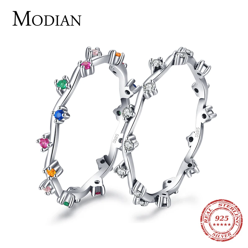 Modian Real 925 Sterling Silver Rainbow Colorful Zircon Finger Rings Fashion Irregular Crystal Ring For Women Fine Jewelry Anel 1