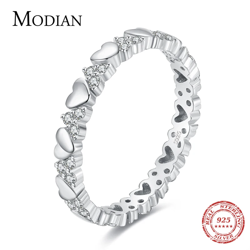 Modian Real 925 Sterling Silver Fashion Hearts Stackable Finger Rings For Women Hypoallergenic Fine Statement Jewelry Gift 1