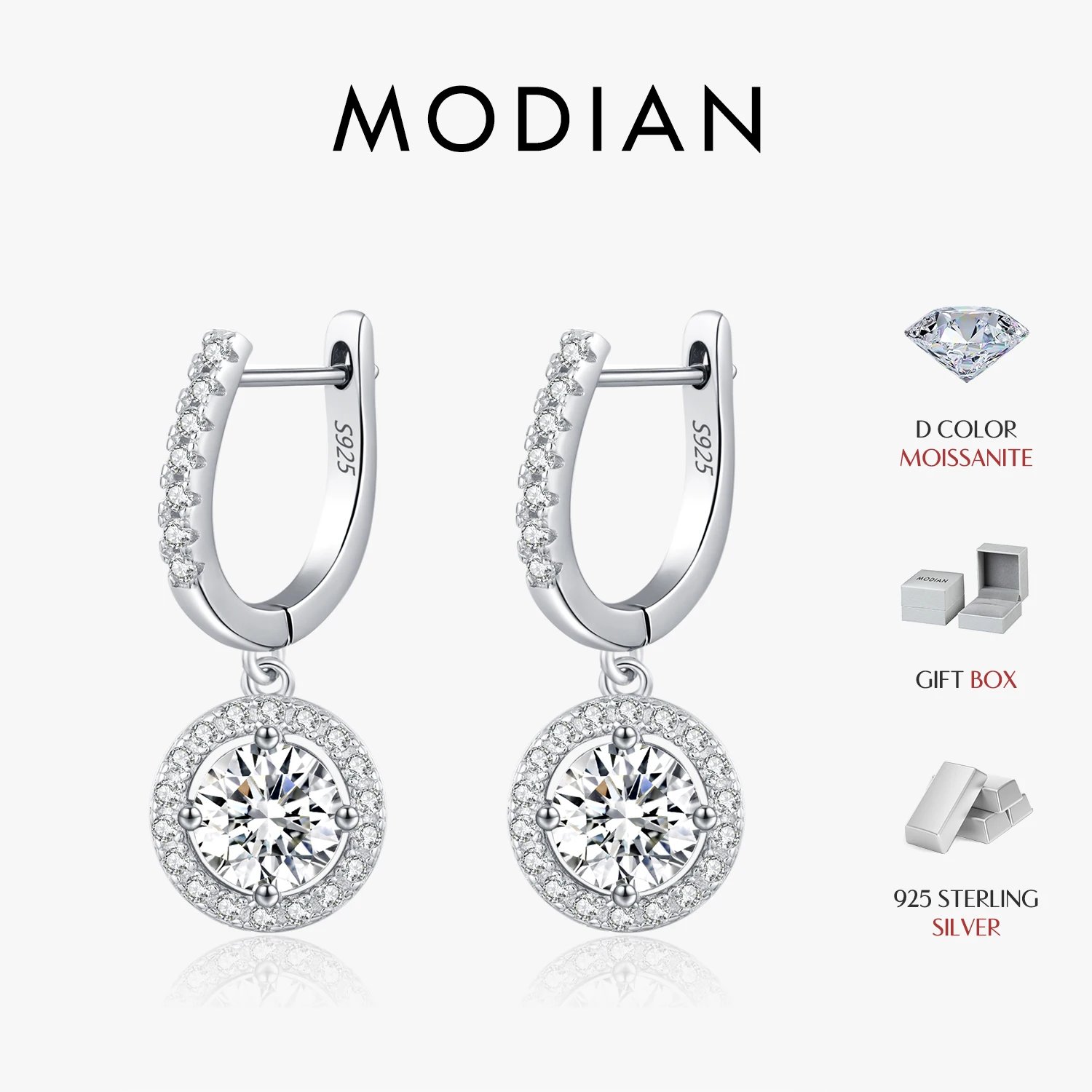 MODIAN D Color Moissanite Drop Earrings 925 Sterling Silver Halo Dangle Earrings For Women Wedding Engagement Fine Jewelry Gift 1