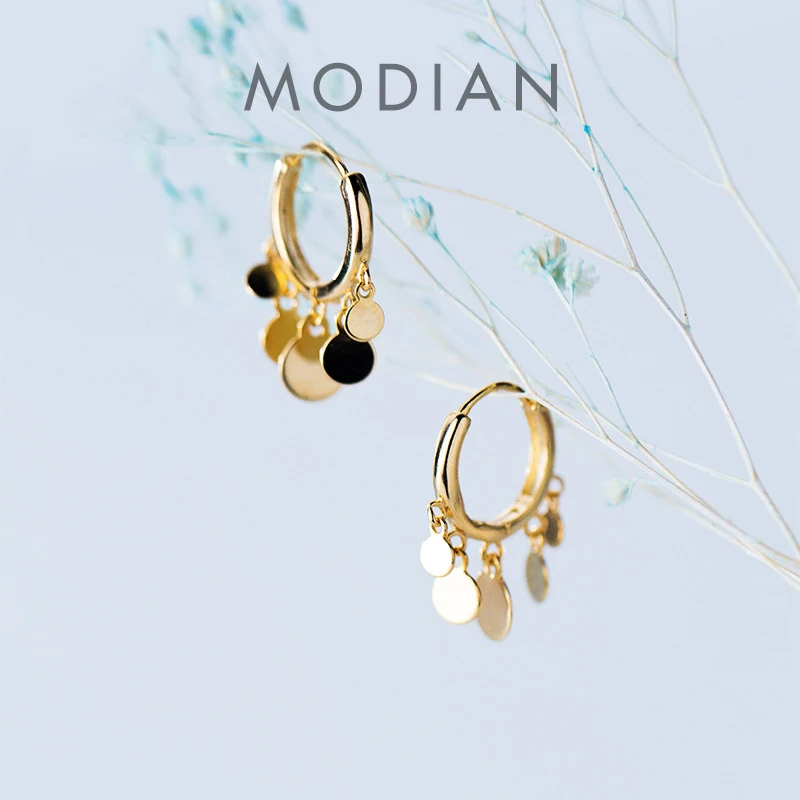 Modian New Arrive 925 Sterling Silver Round Small Disc Tassel Hoop Earrings for Women Girl Party Daily Wear Fashion Fine Jewelry 1