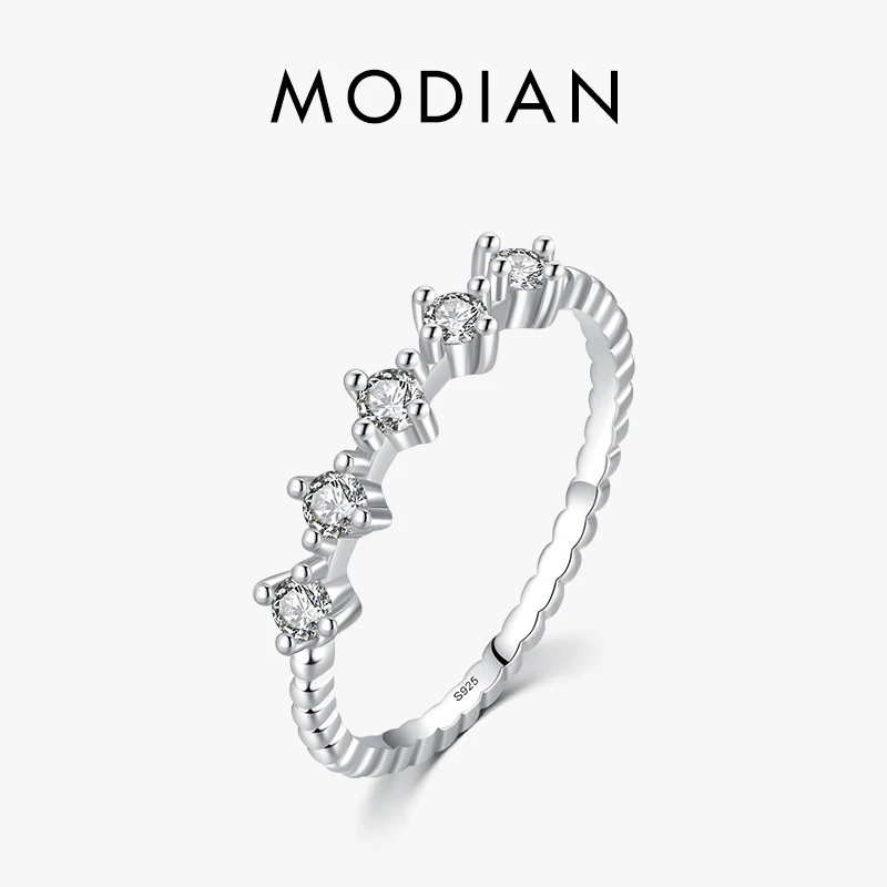Modian Original 925 Sterling Silver SImple Stacking Clear CZ Slim Ring Fashion Party Jewelry For Women Daily Office Accessories 1